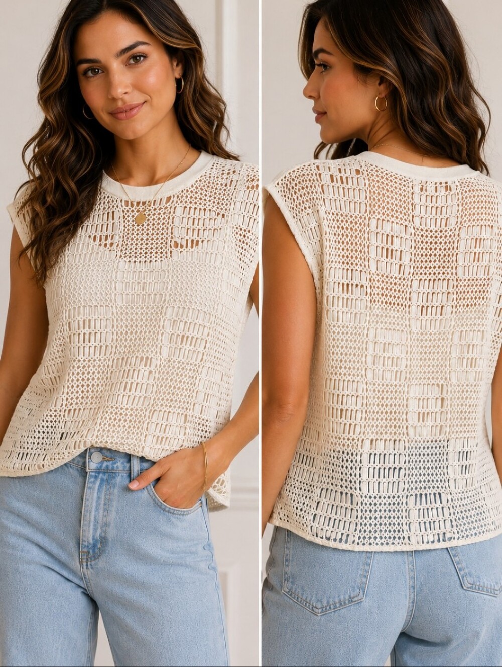 Zara W&B Cream Crochet Lace Top Size S Euro Summer Resort Coastal Chic